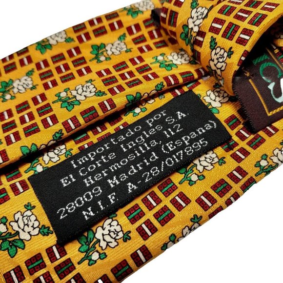 El Corte Ingles Men's Printed Silk Necktie Floral Pattern Yellow Made in Italy - Picture 5 of 6